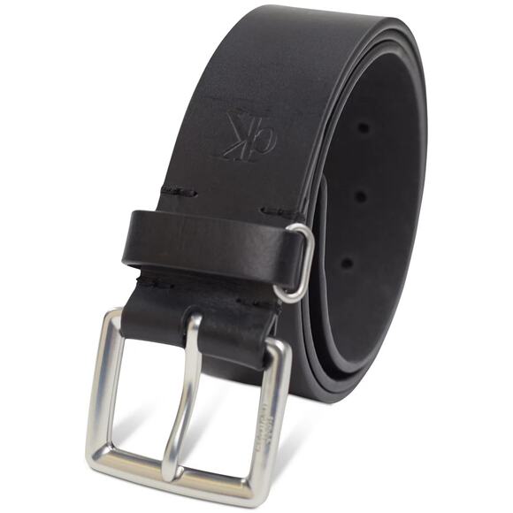 Calvin Klein Jeans Mens Leather Belt with Keeper Ring Medium 34 36 Black Silver - Picture 2 of 15
